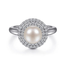 Load image into Gallery viewer, 14k White Gold Pearl Ring with Diamonds
