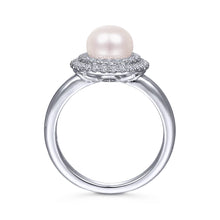 Load image into Gallery viewer, 14k White Gold Pearl Ring with Diamonds
