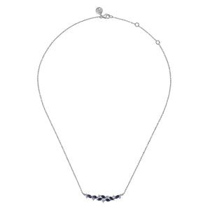 14k White Gold Sapphire Necklace with Diamonds