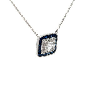 14k White Gold Sapphire Necklace with Diamonds