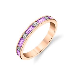 14k Rose Gold Amethyst Stackable Ring with Diamonds